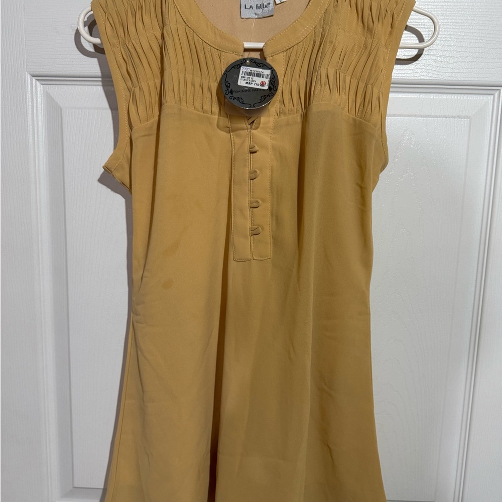 La Belle Tan Pleated Top